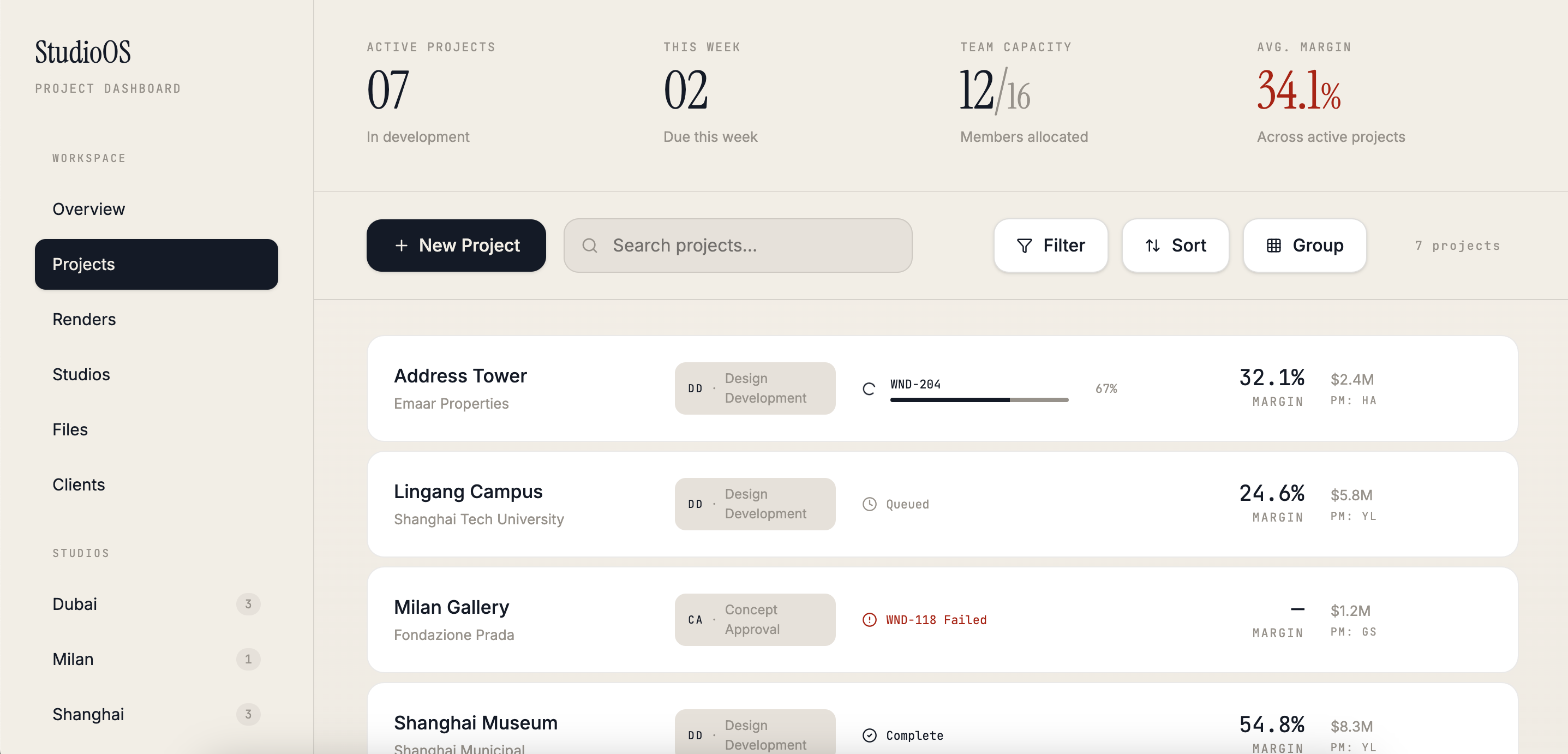 StudioOS content audit — dashboard screenshot